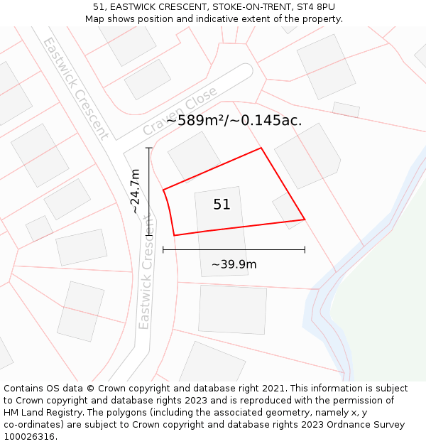 51, EASTWICK CRESCENT, STOKE-ON-TRENT, ST4 8PU: Plot and title map