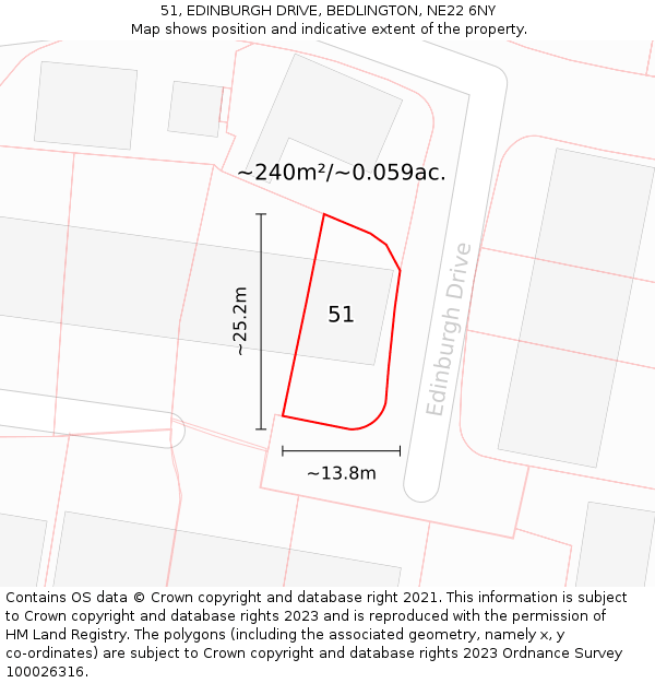 51, EDINBURGH DRIVE, BEDLINGTON, NE22 6NY: Plot and title map