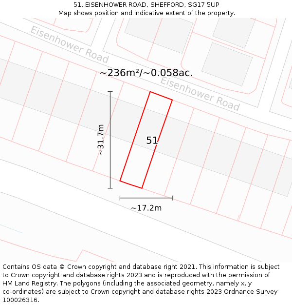 51, EISENHOWER ROAD, SHEFFORD, SG17 5UP: Plot and title map