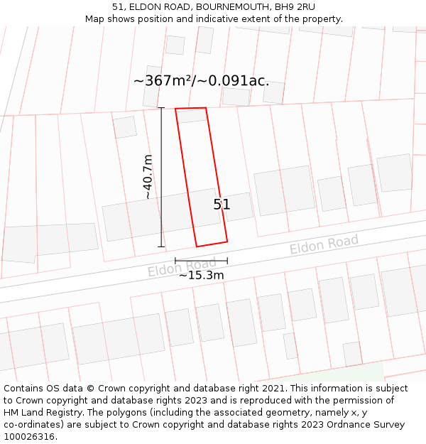 51, ELDON ROAD, BOURNEMOUTH, BH9 2RU: Plot and title map