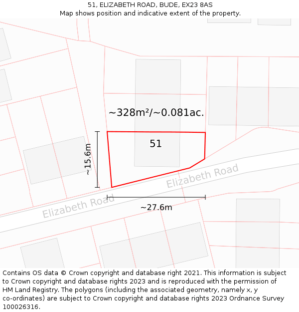 51, ELIZABETH ROAD, BUDE, EX23 8AS: Plot and title map