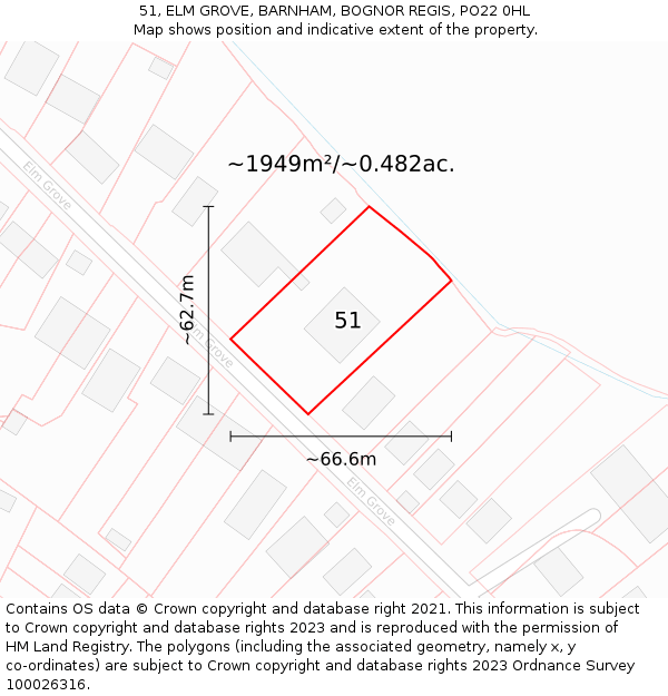 51, ELM GROVE, BARNHAM, BOGNOR REGIS, PO22 0HL: Plot and title map