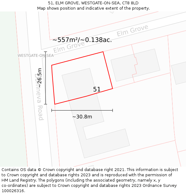 51, ELM GROVE, WESTGATE-ON-SEA, CT8 8LD: Plot and title map