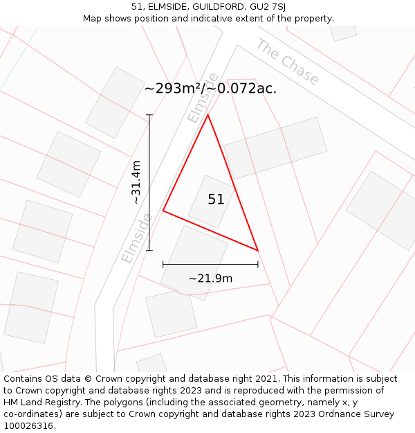 51, ELMSIDE, GUILDFORD, GU2 7SJ: Plot and title map