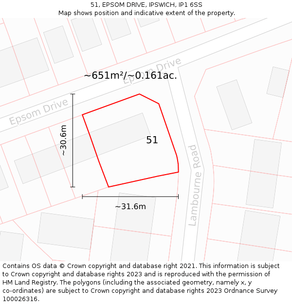 51, EPSOM DRIVE, IPSWICH, IP1 6SS: Plot and title map
