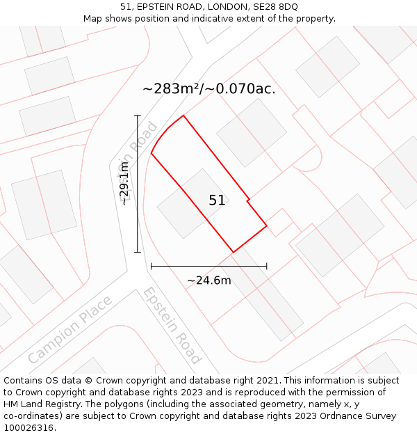 51, EPSTEIN ROAD, LONDON, SE28 8DQ: Plot and title map
