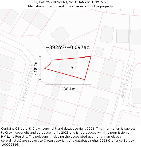 51, EVELYN CRESCENT, SOUTHAMPTON, SO15 5JF: Plot and title map