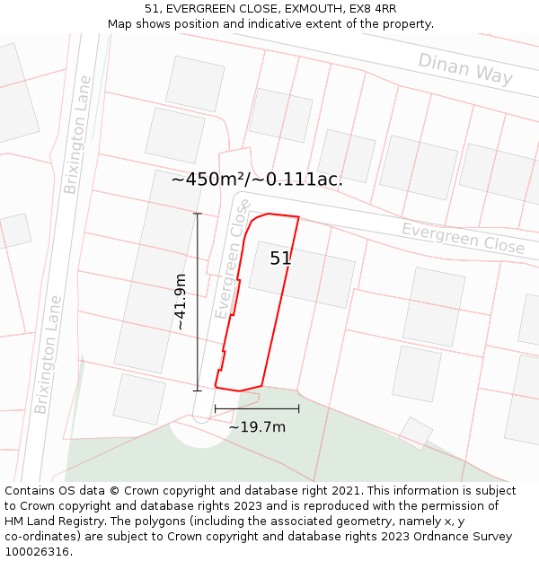 51, EVERGREEN CLOSE, EXMOUTH, EX8 4RR: Plot and title map