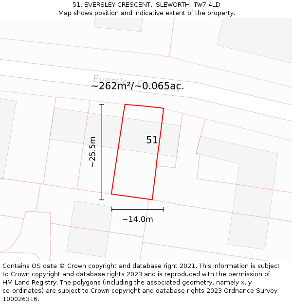 51, EVERSLEY CRESCENT, ISLEWORTH, TW7 4LD: Plot and title map