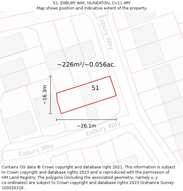 51, EXBURY WAY, NUNEATON, CV11 4RY: Plot and title map