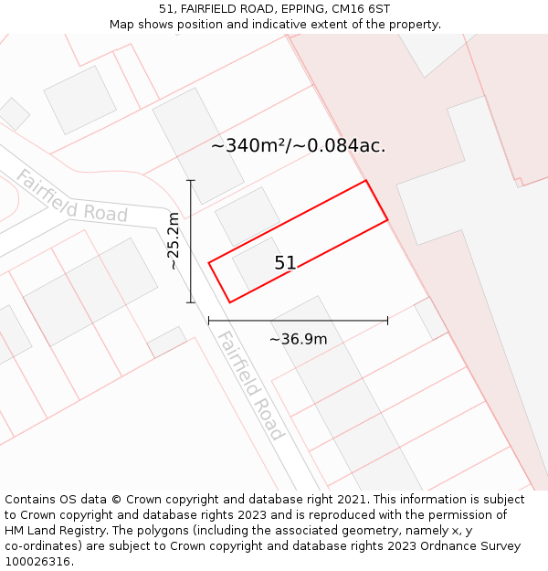 51, FAIRFIELD ROAD, EPPING, CM16 6ST: Plot and title map