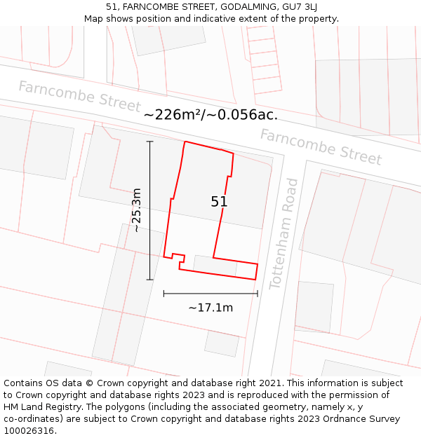 51, FARNCOMBE STREET, GODALMING, GU7 3LJ: Plot and title map