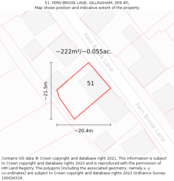 51, FERN BROOK LANE, GILLINGHAM, SP8 4FL: Plot and title map