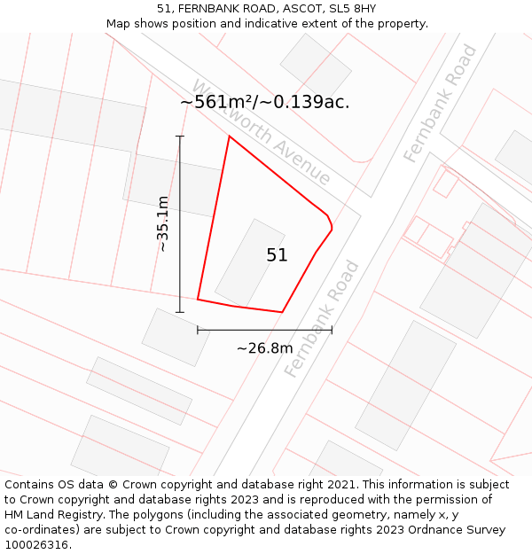 51, FERNBANK ROAD, ASCOT, SL5 8HY: Plot and title map