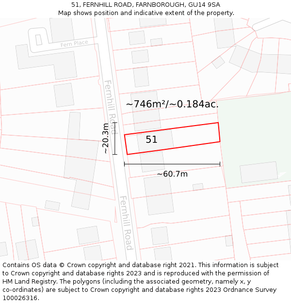 51, FERNHILL ROAD, FARNBOROUGH, GU14 9SA: Plot and title map