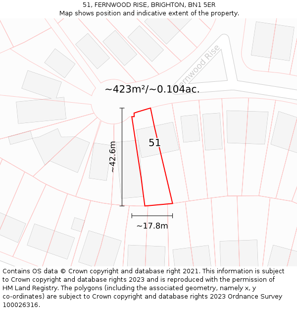 51, FERNWOOD RISE, BRIGHTON, BN1 5ER: Plot and title map