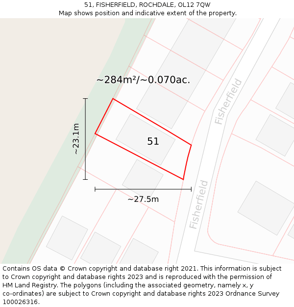 51, FISHERFIELD, ROCHDALE, OL12 7QW: Plot and title map
