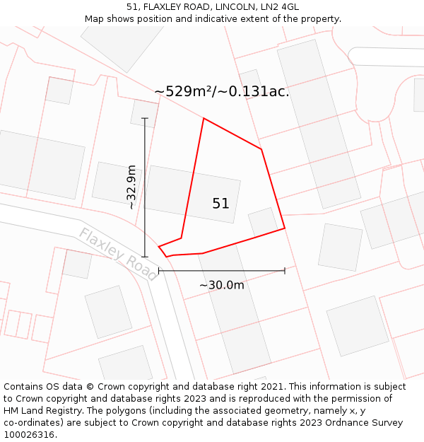 51, FLAXLEY ROAD, LINCOLN, LN2 4GL: Plot and title map