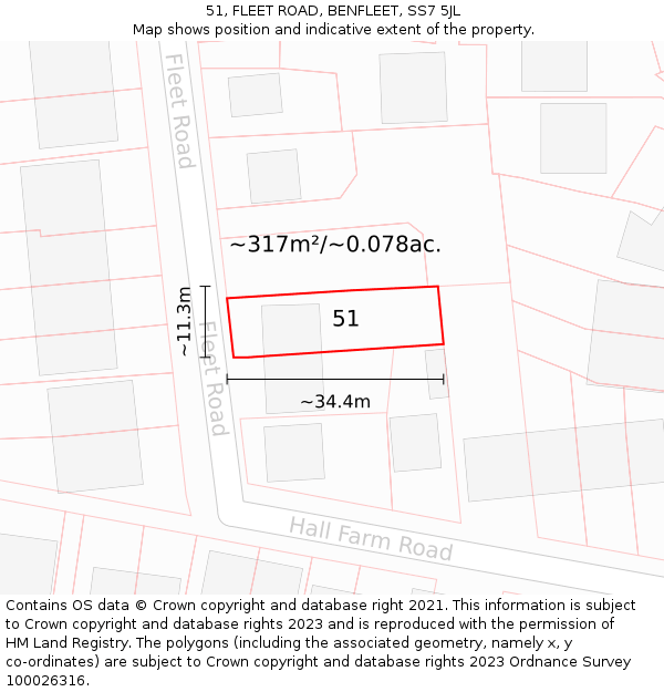 51, FLEET ROAD, BENFLEET, SS7 5JL: Plot and title map