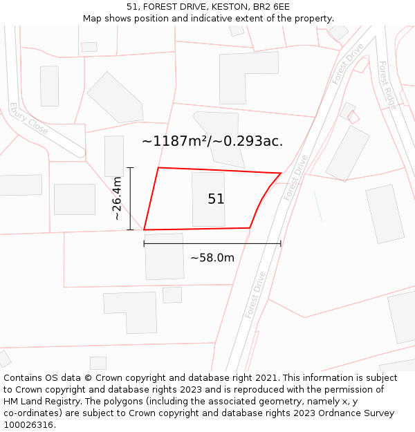 51, FOREST DRIVE, KESTON, BR2 6EE: Plot and title map