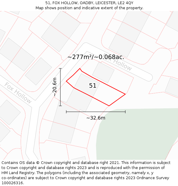 51, FOX HOLLOW, OADBY, LEICESTER, LE2 4QY: Plot and title map