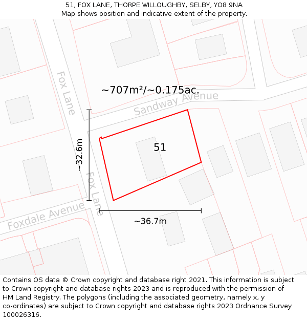 51, FOX LANE, THORPE WILLOUGHBY, SELBY, YO8 9NA: Plot and title map