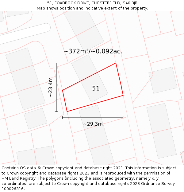 51, FOXBROOK DRIVE, CHESTERFIELD, S40 3JR: Plot and title map