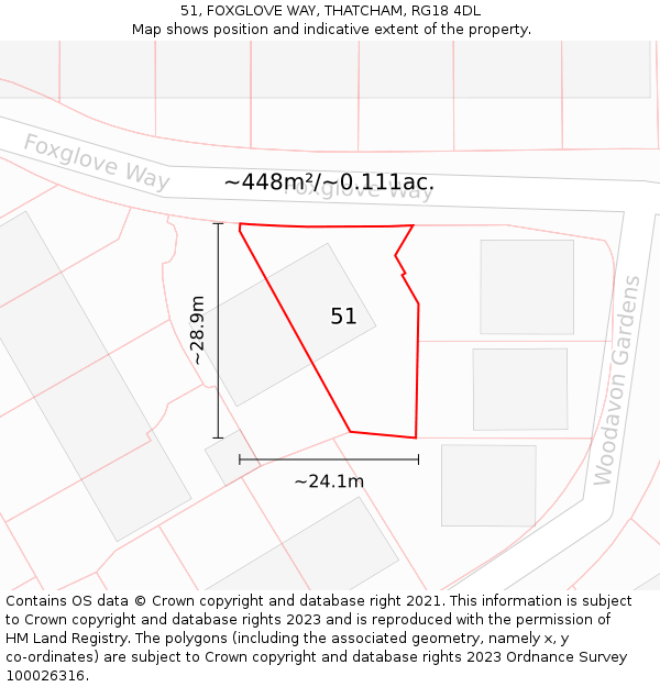 51, FOXGLOVE WAY, THATCHAM, RG18 4DL: Plot and title map