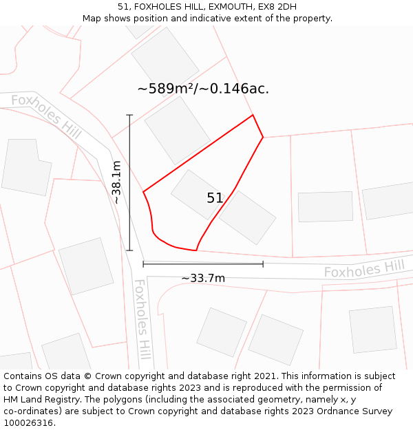 51, FOXHOLES HILL, EXMOUTH, EX8 2DH: Plot and title map