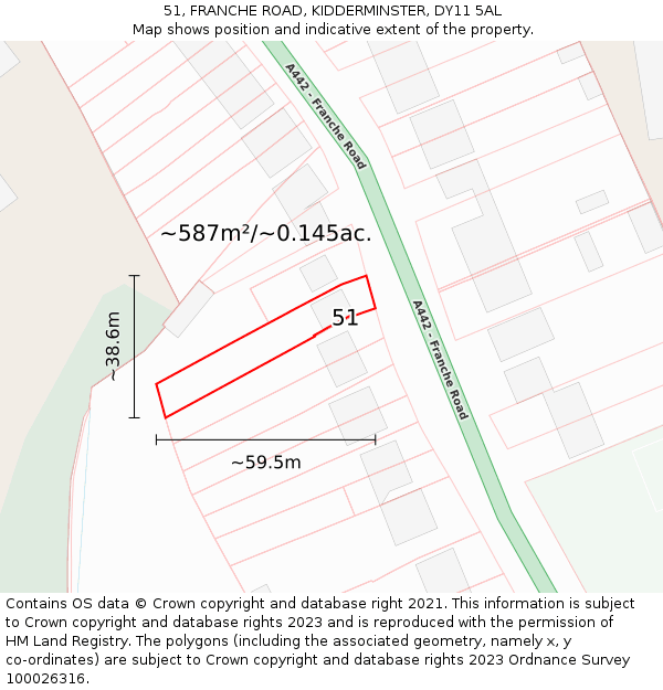 51, FRANCHE ROAD, KIDDERMINSTER, DY11 5AL: Plot and title map