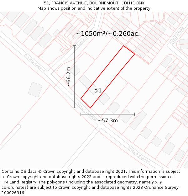 51, FRANCIS AVENUE, BOURNEMOUTH, BH11 8NX: Plot and title map