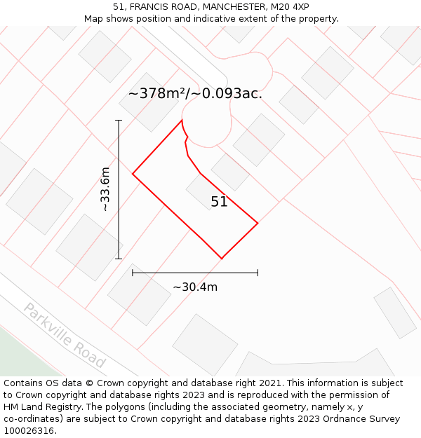 51, FRANCIS ROAD, MANCHESTER, M20 4XP: Plot and title map