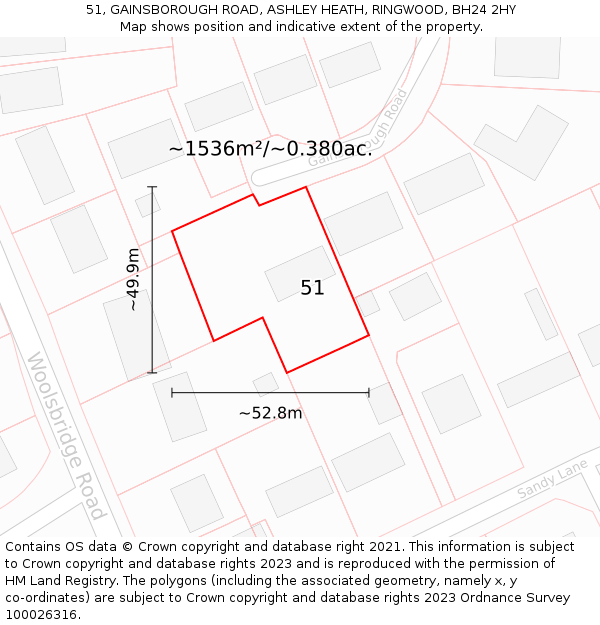 51, GAINSBOROUGH ROAD, ASHLEY HEATH, RINGWOOD, BH24 2HY: Plot and title map