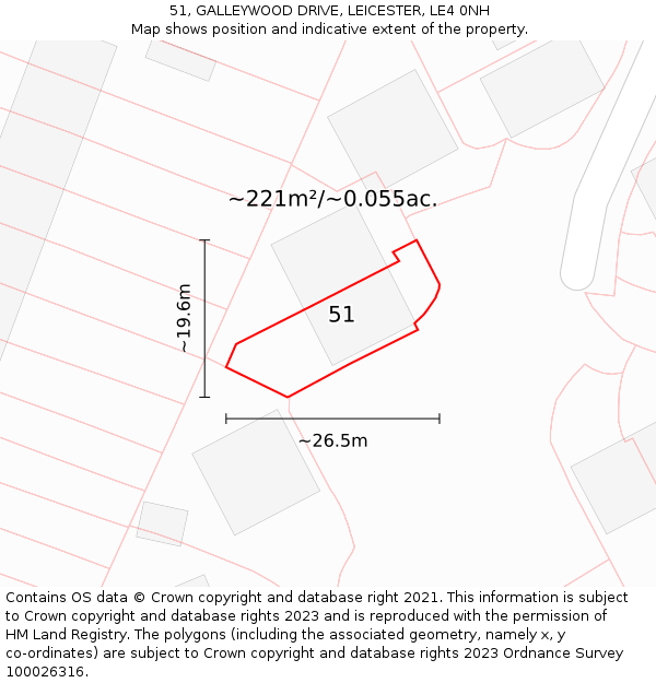 51, GALLEYWOOD DRIVE, LEICESTER, LE4 0NH: Plot and title map