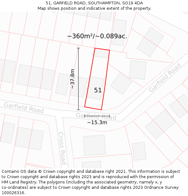 51, GARFIELD ROAD, SOUTHAMPTON, SO19 4DA: Plot and title map