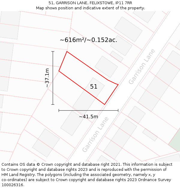 51, GARRISON LANE, FELIXSTOWE, IP11 7RR: Plot and title map