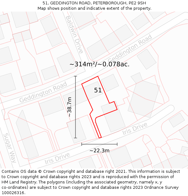 51, GEDDINGTON ROAD, PETERBOROUGH, PE2 9SH: Plot and title map