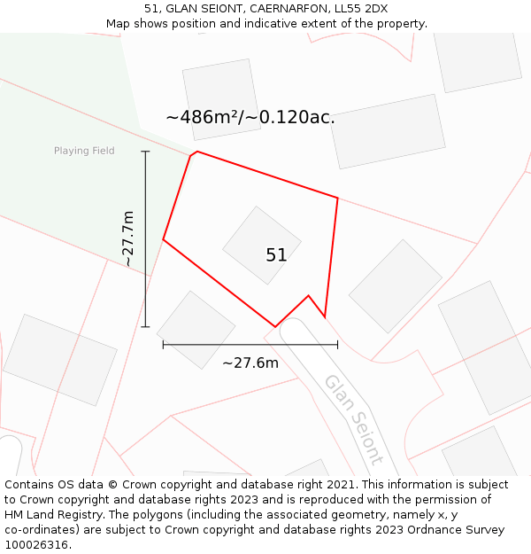 51, GLAN SEIONT, CAERNARFON, LL55 2DX: Plot and title map