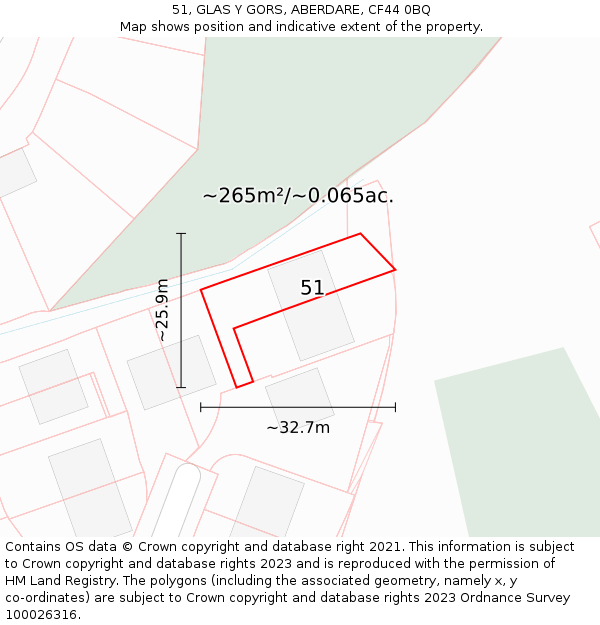 51, GLAS Y GORS, ABERDARE, CF44 0BQ: Plot and title map