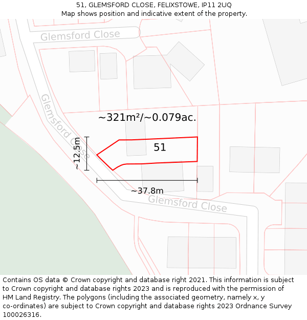 51, GLEMSFORD CLOSE, FELIXSTOWE, IP11 2UQ: Plot and title map