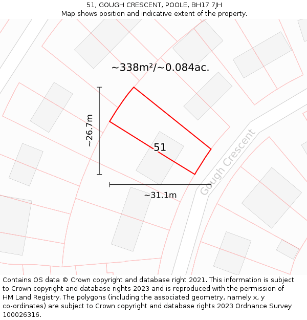 51, GOUGH CRESCENT, POOLE, BH17 7JH: Plot and title map