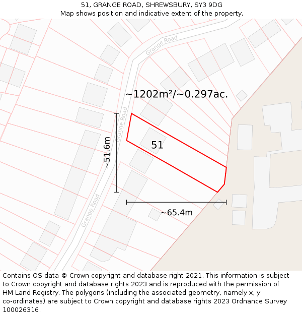 51, GRANGE ROAD, SHREWSBURY, SY3 9DG: Plot and title map