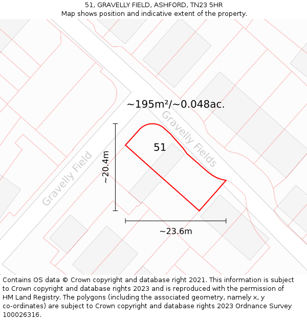 51, GRAVELLY FIELD, ASHFORD, TN23 5HR: Plot and title map