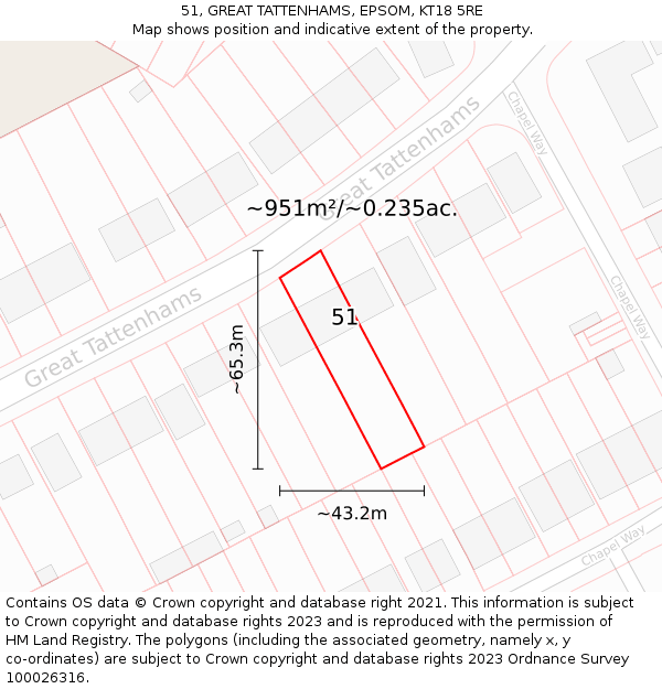 51, GREAT TATTENHAMS, EPSOM, KT18 5RE: Plot and title map