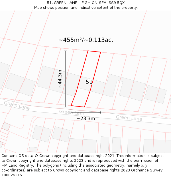 51, GREEN LANE, LEIGH-ON-SEA, SS9 5QX: Plot and title map