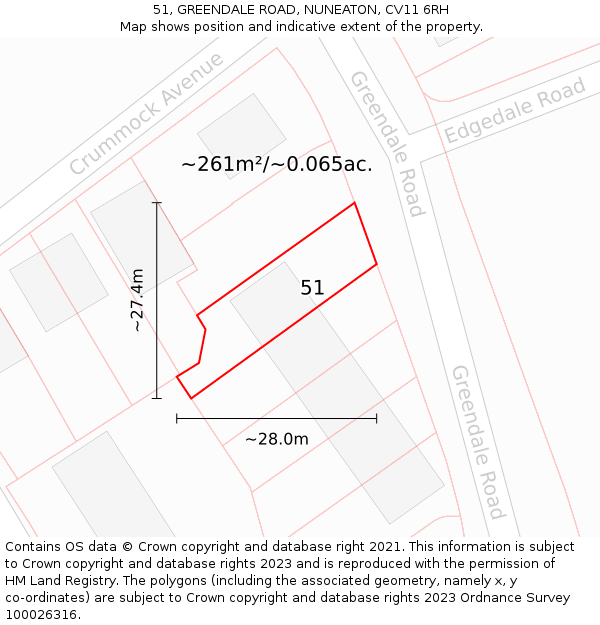 51, GREENDALE ROAD, NUNEATON, CV11 6RH: Plot and title map