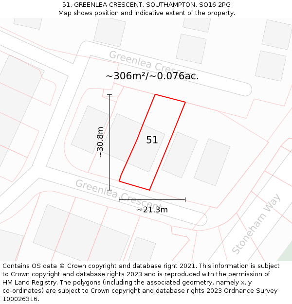 51, GREENLEA CRESCENT, SOUTHAMPTON, SO16 2PG: Plot and title map