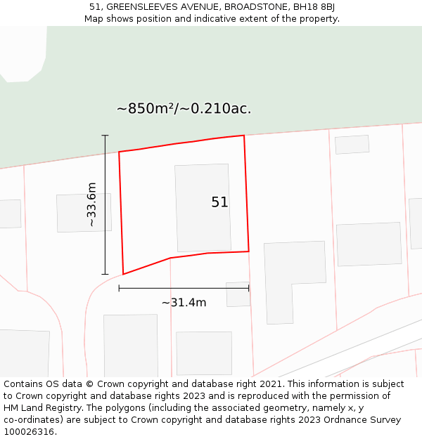 51, GREENSLEEVES AVENUE, BROADSTONE, BH18 8BJ: Plot and title map