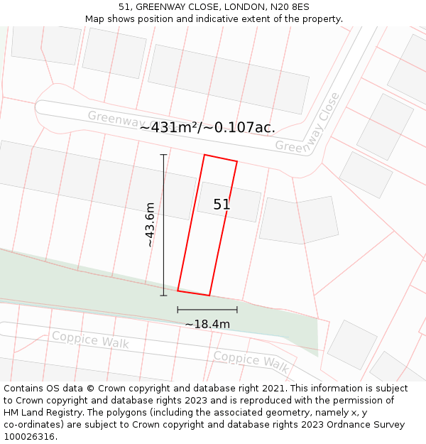 51, GREENWAY CLOSE, LONDON, N20 8ES: Plot and title map