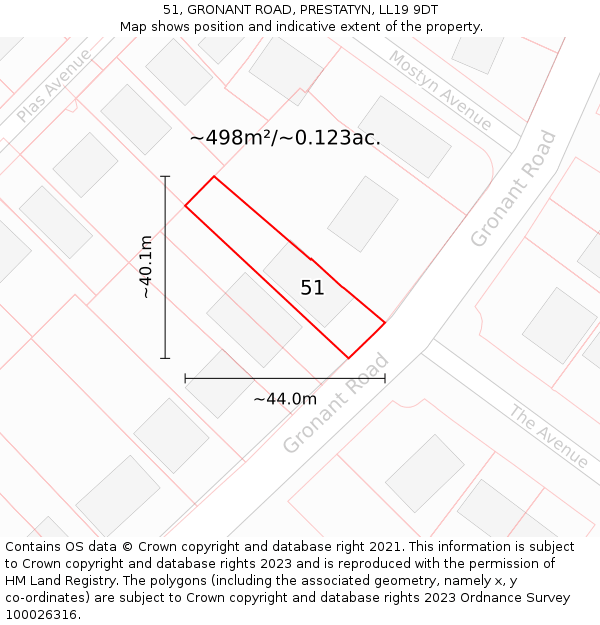 51, GRONANT ROAD, PRESTATYN, LL19 9DT: Plot and title map